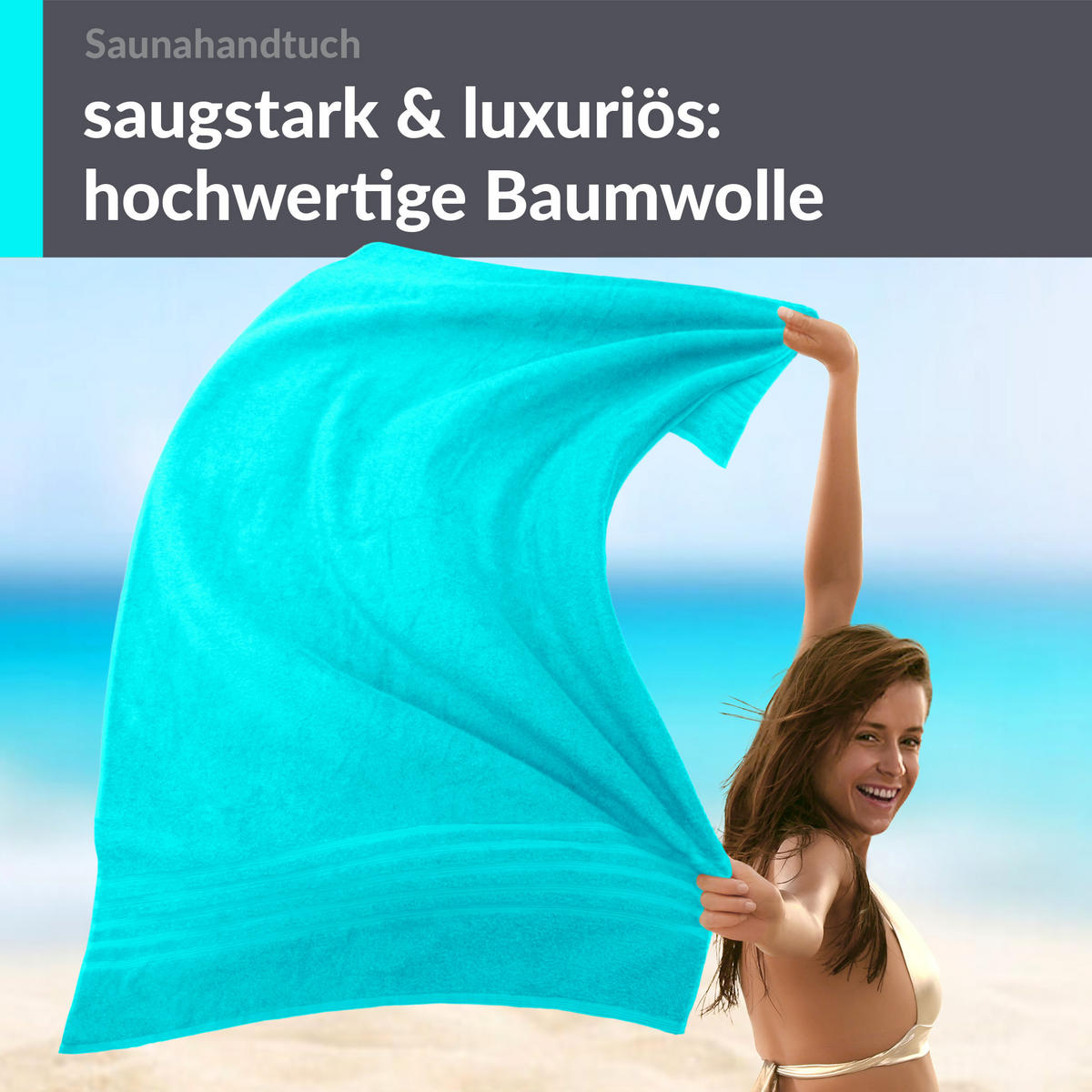 BADETUCH London Lagunen Türkis 100x200 cm - Türkis, Textil (100/200cm) - Lashuma
