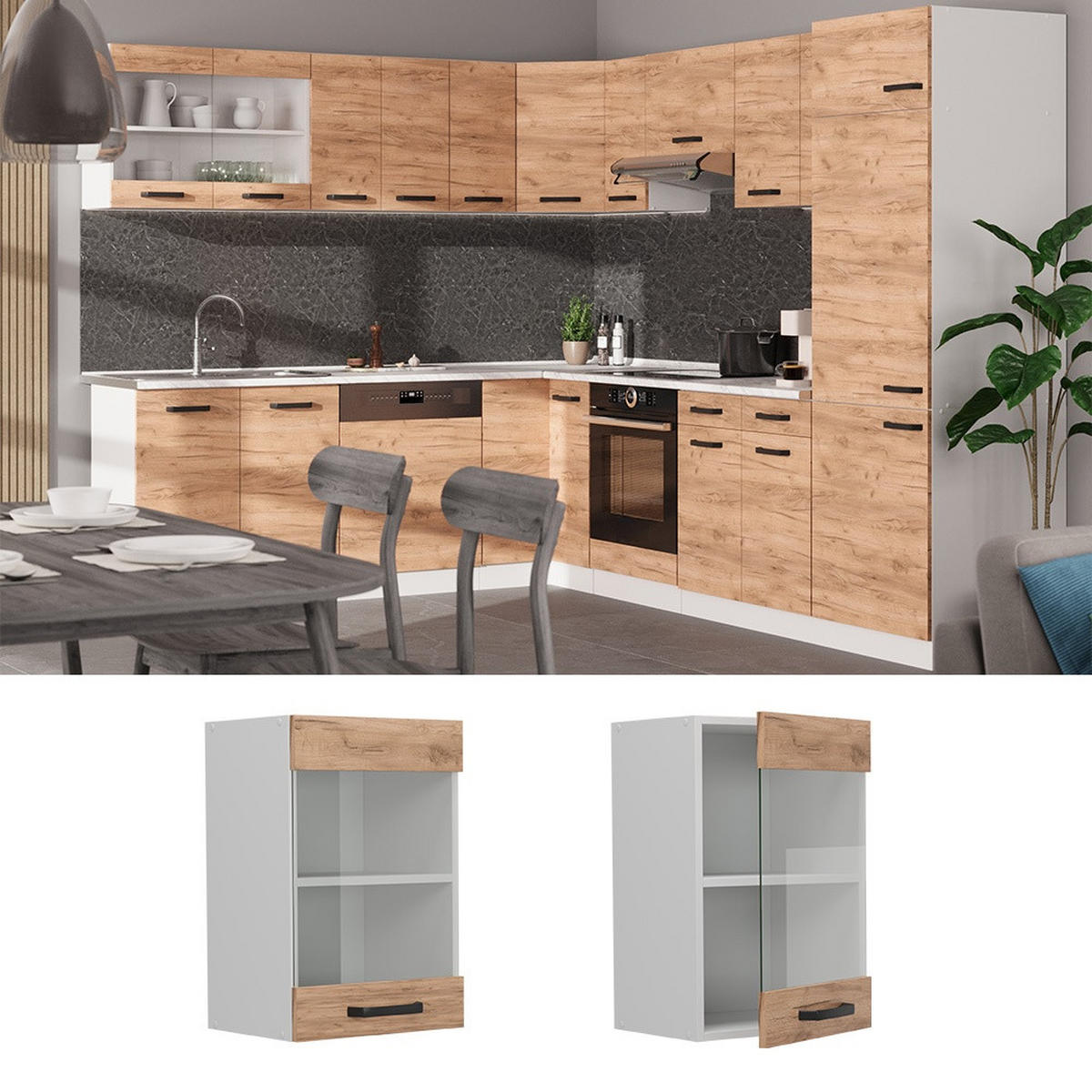 DULAP DIN STICLĂ DE BUCĂTĂRIE R-Line Stejar Goldkraft 40 cm - stejar miere/alb, compozit lemnos (40/60/31cm) - Vicco