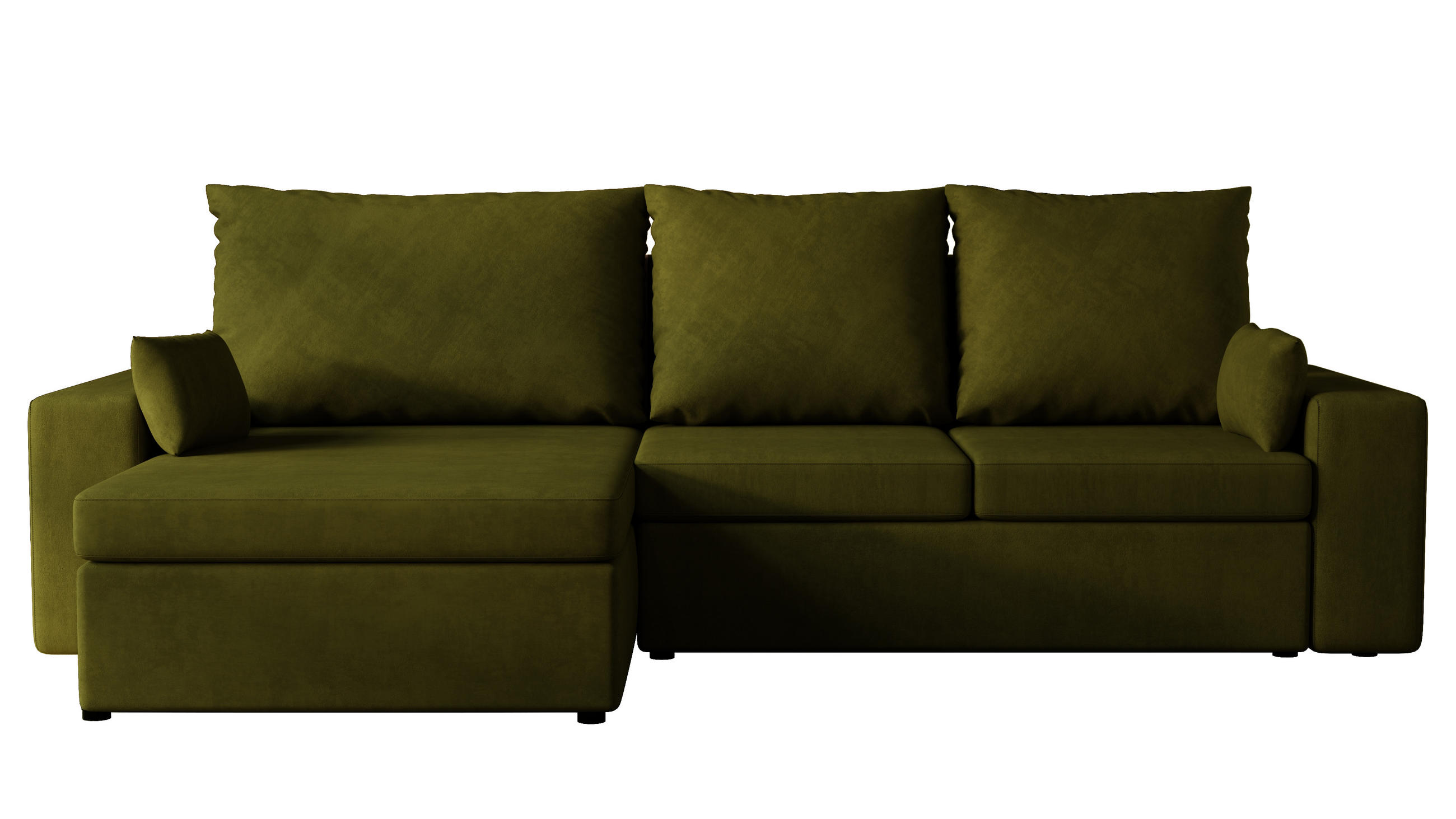 ECKSOFA Paco mit Bettkasten und Schlaffunktion, L-Form/XL-Form, Velourstoff, Universal - Olivgrün, Holzwerkstoff (276/145cm) - 4ALL HOME