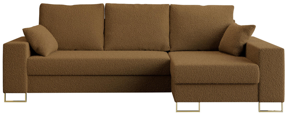 ECKSOFA Dorian Boucle Braun - Goldfarben/Braun, Textil/Metall (242/138cm) - MKS