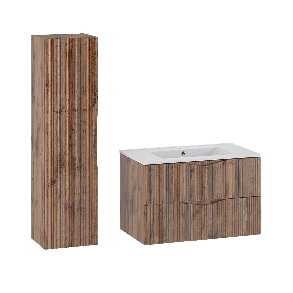 BADMÖBEL Tao 2er-Set Holz - Braun, Holzwerkstoff (80/50/45.8cm) - Petits-meubles