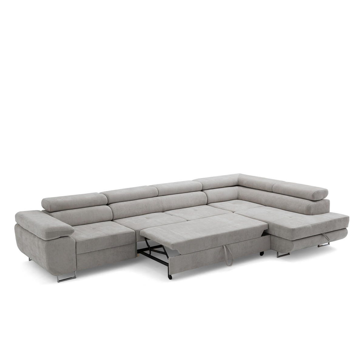 ECKSOFA WILD MAXI L Rechts mit Schlaffunktion 125x195 Chenille Grau - Chromfarben/Grau, Holz/Textil (350/203cm) - Muffo