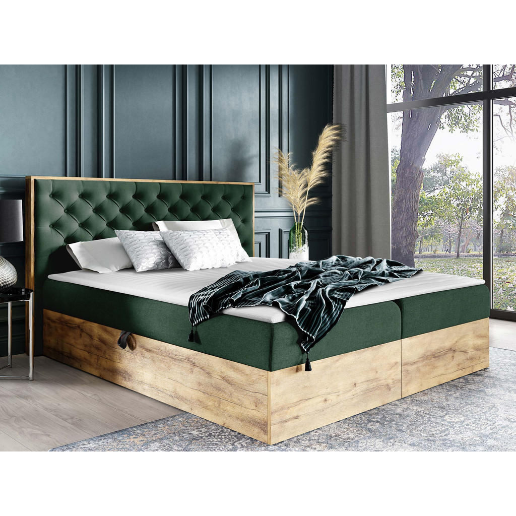 Thumbnail - Mirjan24 Boxbett, Eiche Wotan, Grün, Textil, H3, Höhe ca. 20 cm, Rechteckig, 120x200 cm, Schlafzimmer, Betten, Boxspring...