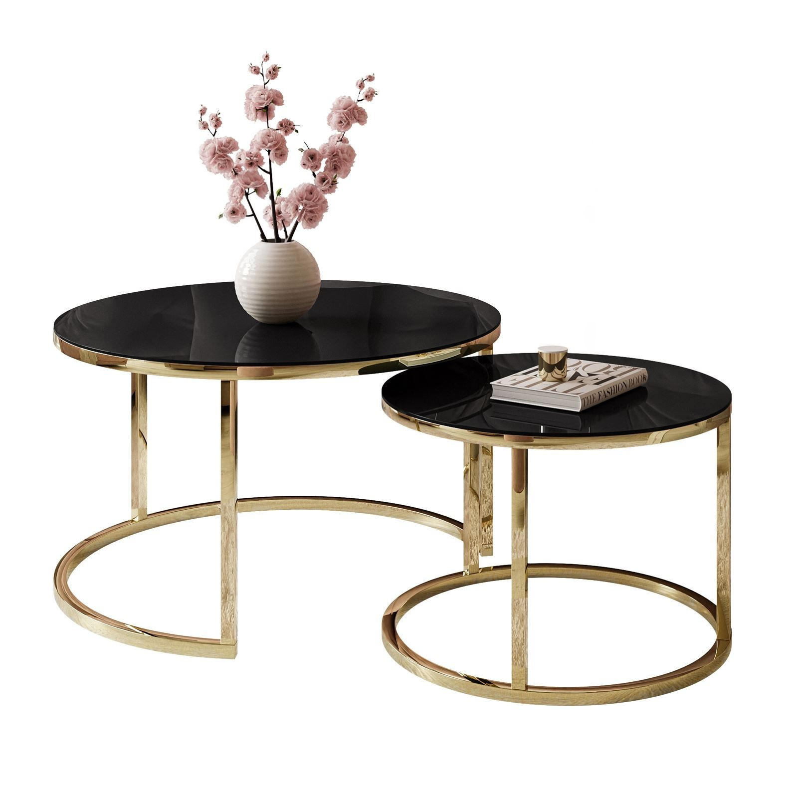 Lookway Couchtisch Gold, Schwarz 70x47x70 cm