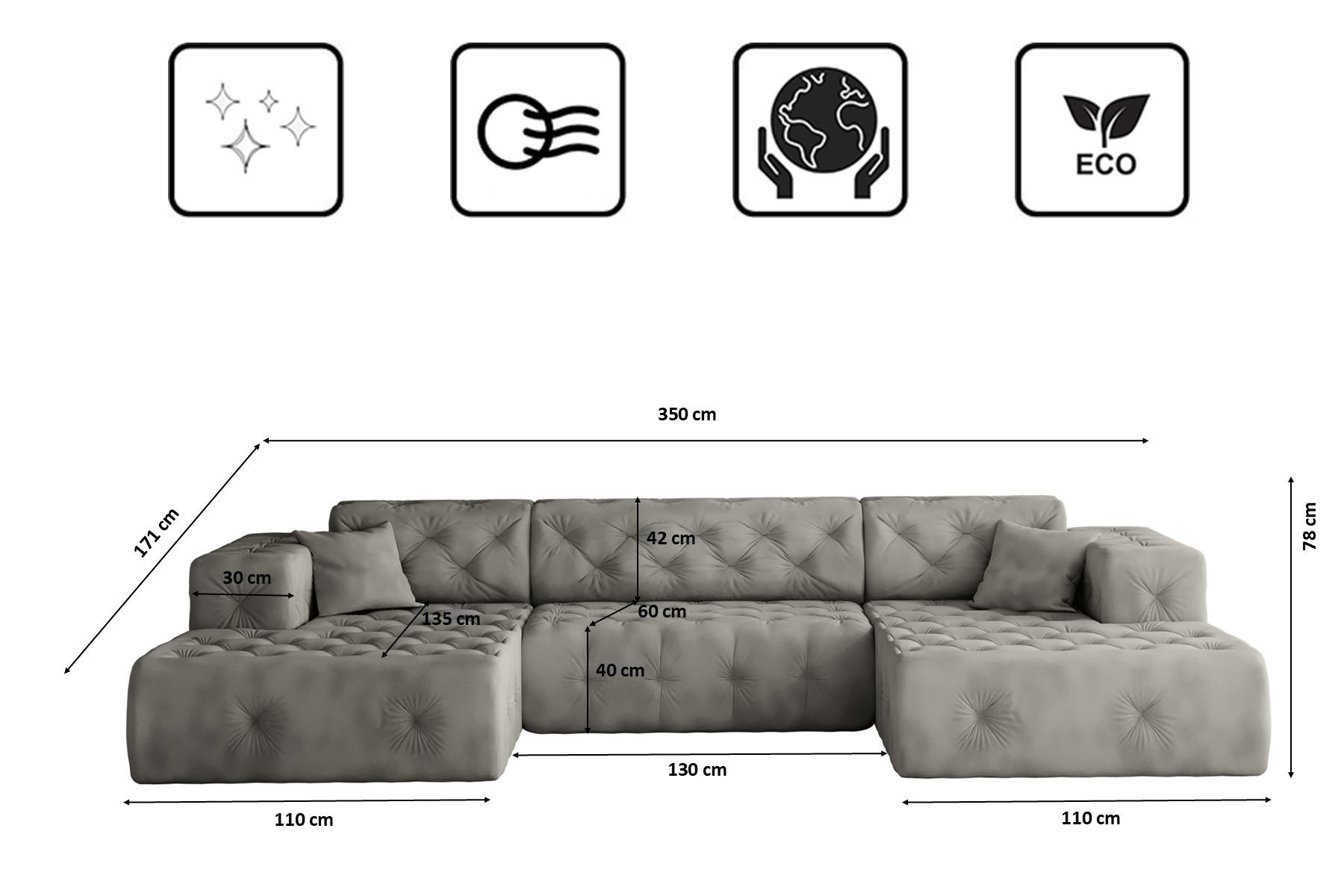 Thumbnail - Kaiser Möbel Ecksofa, Silber, Textil, 2 Schubladen, H2, Höhe ca. 20 cm, einzeln stellbar, 350x171 cm, Reach, Wohnzimmer,...