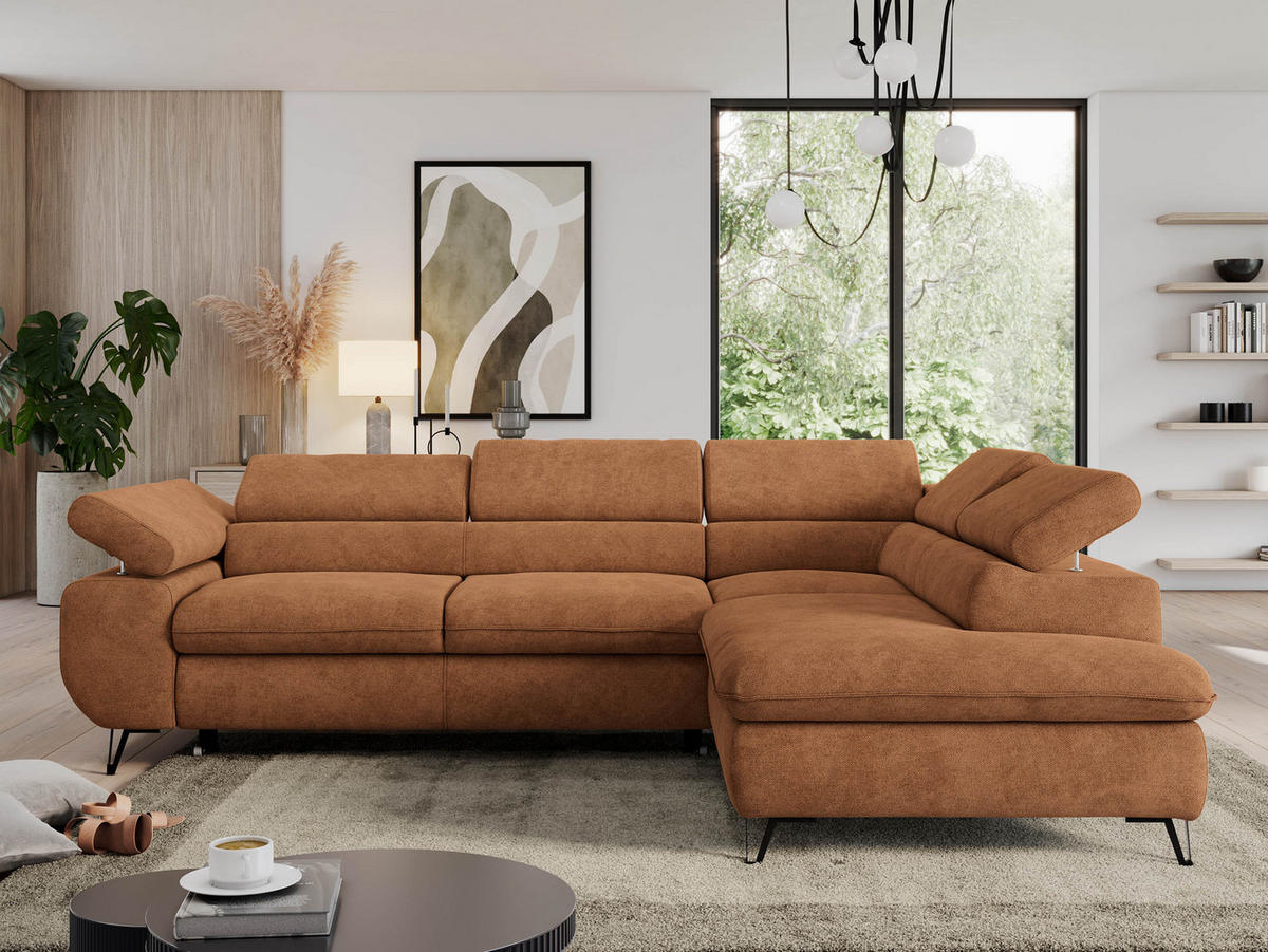 ECKSOFA PEDRO L Orange Struktur - Rechts Seite - Schwarz/Orange, Textil/Metall (273/208cm) - MKS