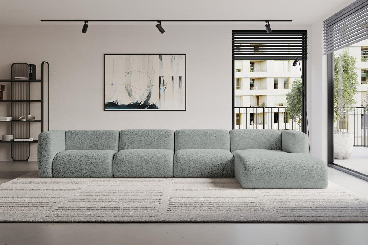 ECKSOFA Ottomane Rechts MIRA-L3 409x179x70 Grün Velours - Schwarz/Hellgrün, Holzwerkstoff/Kunststoff (409/179cm) - ALTDECOR