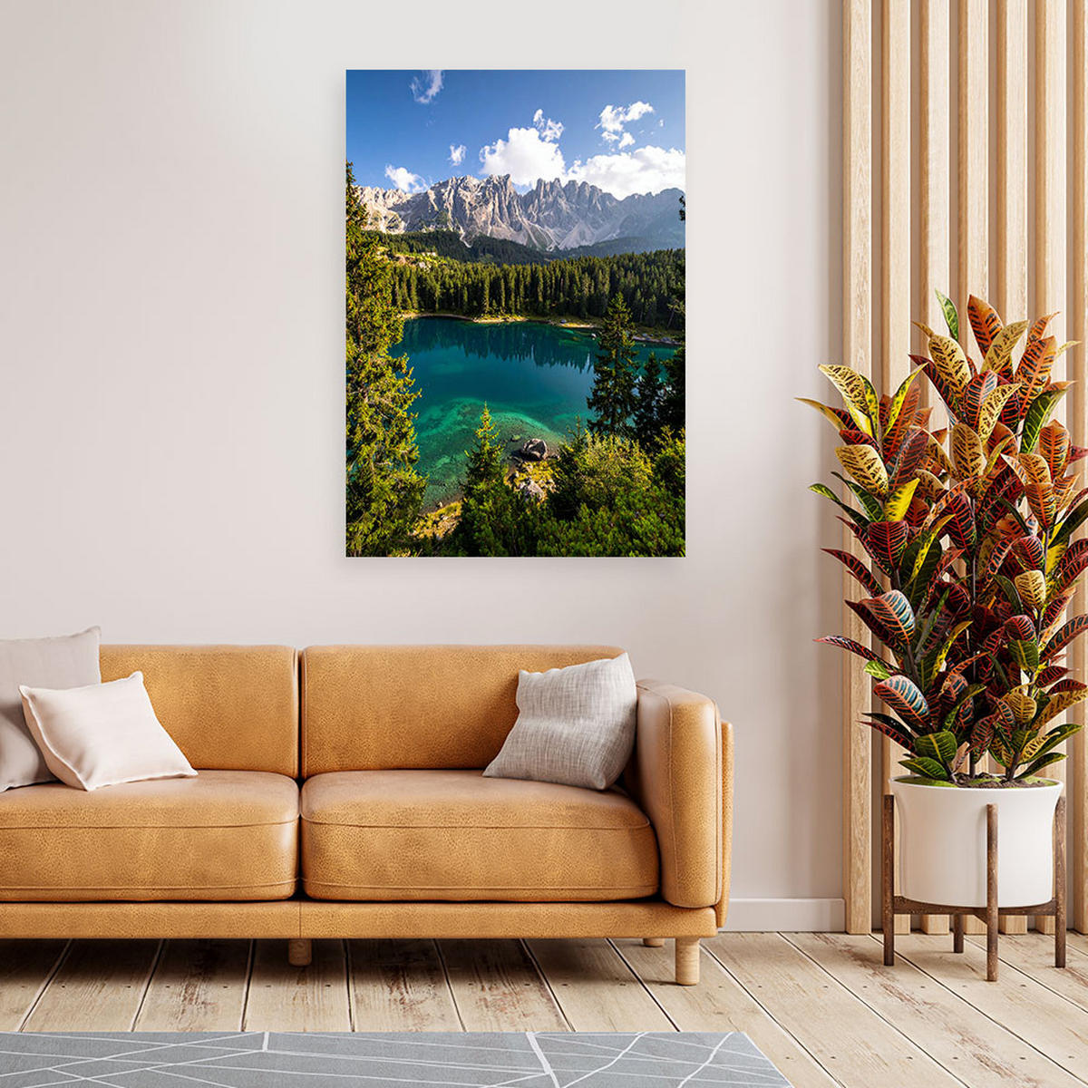 LEINWANDBILD Landschaft See Berge Wald Natur 70x100cm - Grün, Textil (70/100cm) - Feeby