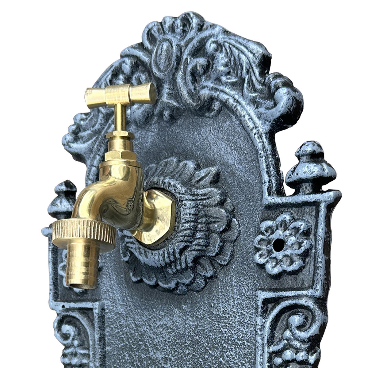 WANDBRUNNEN Grau Antik Aluminiumguss 40 cm - Grau, Metall (13/24.5/40cm) - Relaxdays