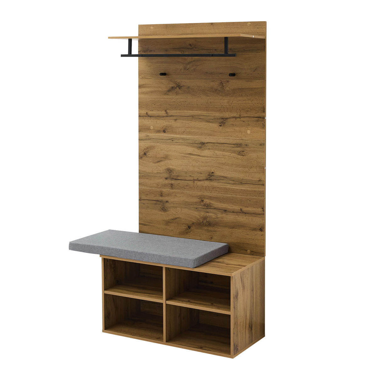 GARDEROBE Set Holzoptik Schuhbank Kleiderstange Regal 175cm - Eichefarben, Holzwerkstoff (84/175/37cm) - FLIEKS