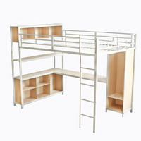 HOCHBETT 140/200 cm DE-02275, in Weiß/Natur, mit Stauraum, Kleiderschrank und Schreibtisch - Weiß, Holzwerkstoff/Metall (140/200cm) - ComfortXL