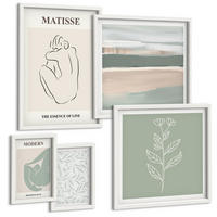 BILDER SET 5er Set - 50x50 cm & 20x30 cm & 40x60 cm Weißer Rahmen - Abstrakte Pflanzenformen - Weiß, Kunststoff (40/60cm) - TULUP