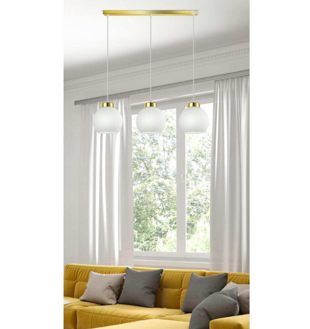 PENDELLEUCHTE GOLDGLAS - Goldfarben/Weiß, Glas/Metall (13/70/80cm) - kiki design