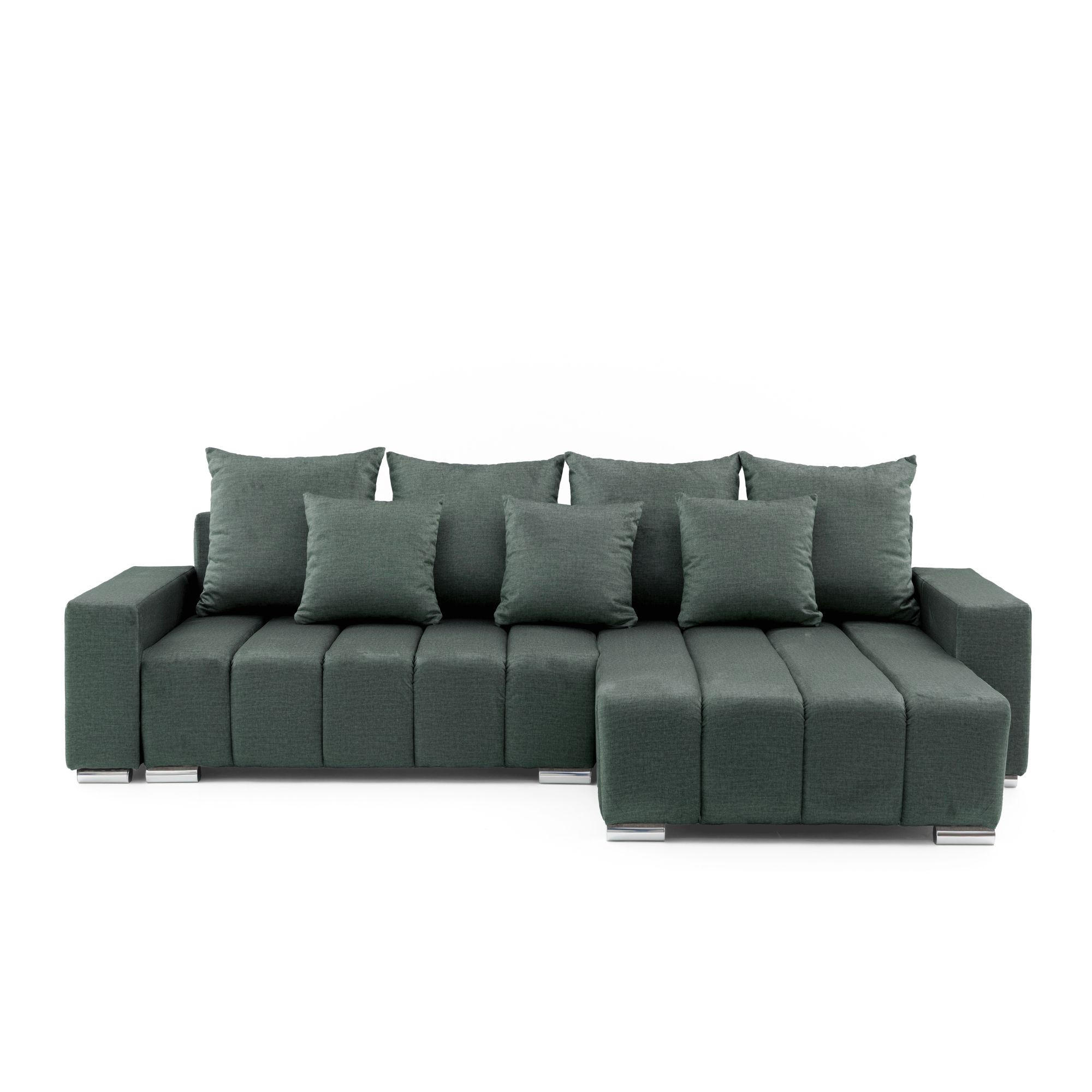 ECKSOFA Piano L Rechts mit Schlaffunktion 137x234 Velours Grün - Silberfarben/Grün, Holz/Textil (178/278cm) - Muffo