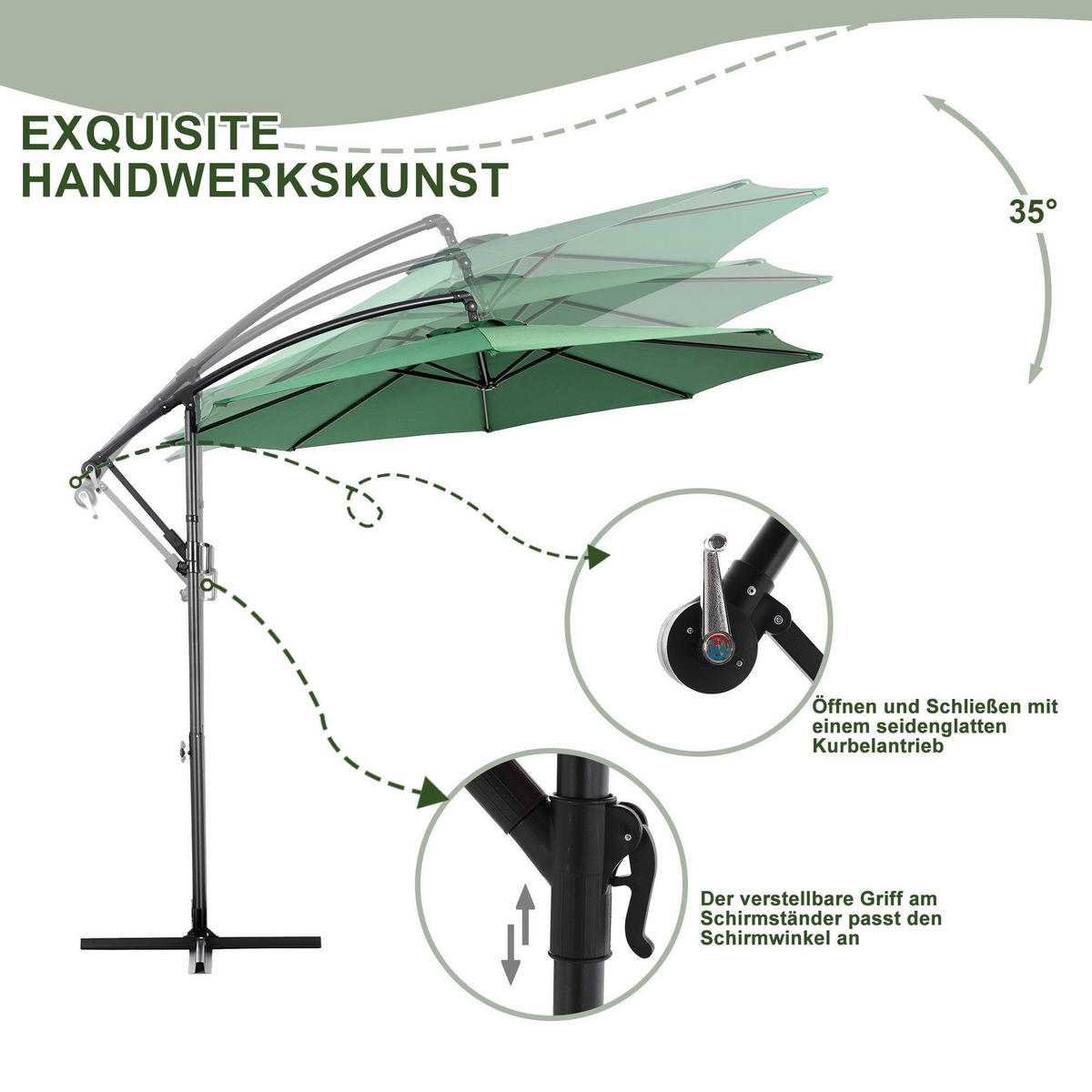 SONNENSCHIRM 295x295cm,Ampelschirm,Gartenschirm,Aluminium,Sonnenschutz,Dunkelgrün - Dunkelgrün, Metall (295/295cm) - LVHOM