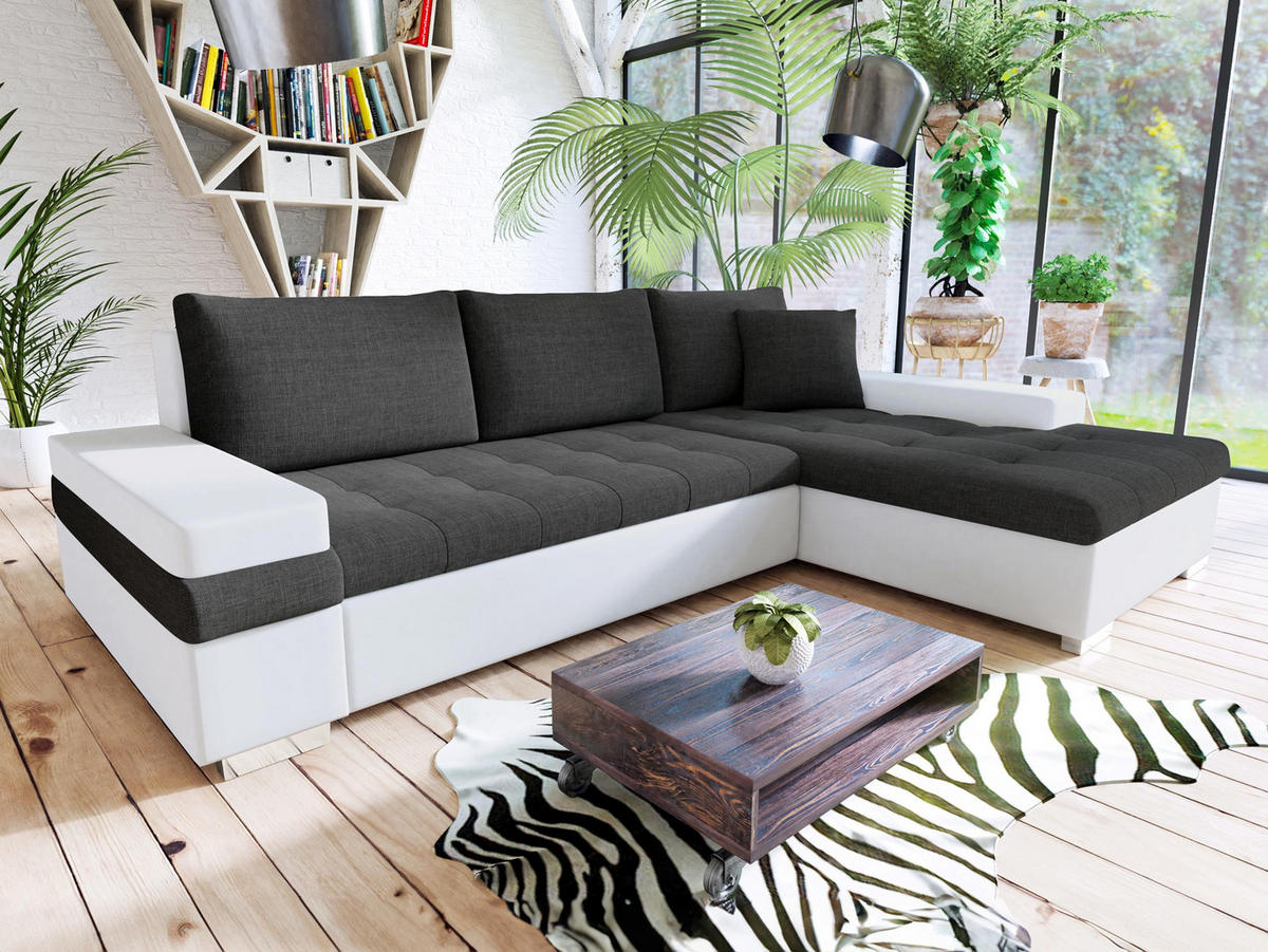 ECKSOFA Bangkok Mini - Silberfarben/Graphitfarben, Holz/Textil (274/182cm) - MIRJAN24
