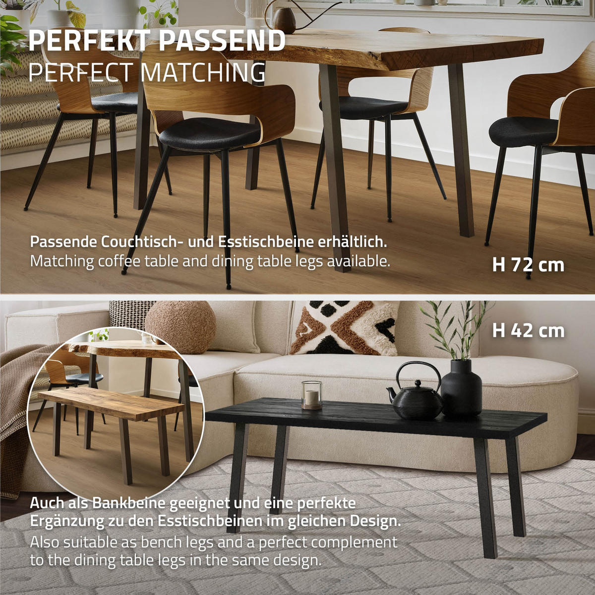 TISCHBEINE 4er Set I-96GRAD-Design H:30 cm Dunkelgrau 4x4 cm - Dunkelgrau, Metall (4/30/4cm) - ML-DESIGN