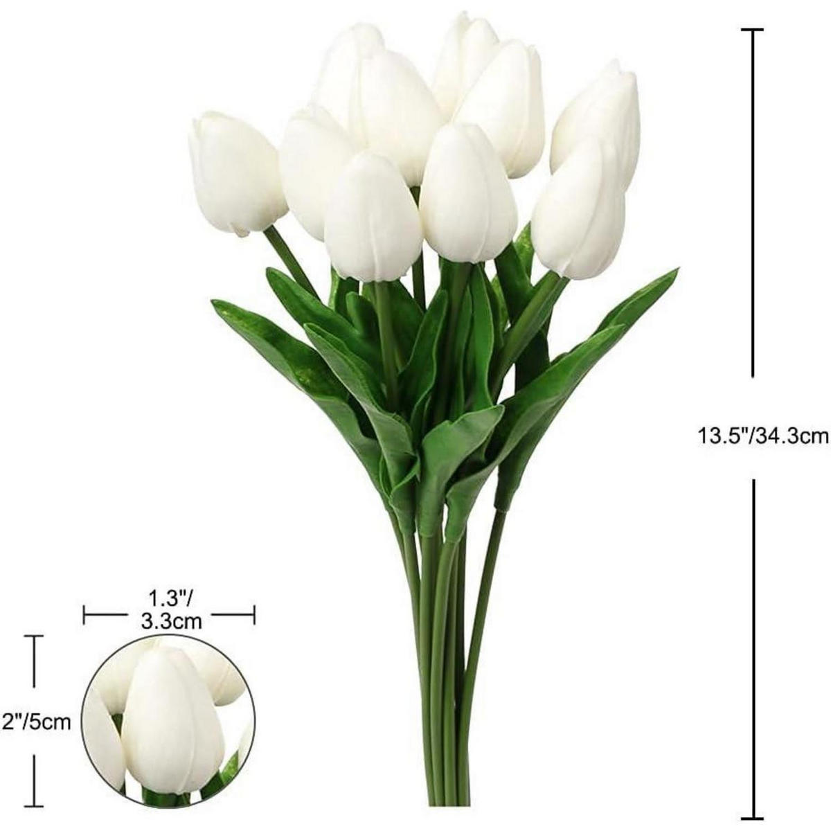 KÜNSTLICHE Tulpen 20 Stück Set Weiß 34 cm - Weiß, Kunststoff (34cm)