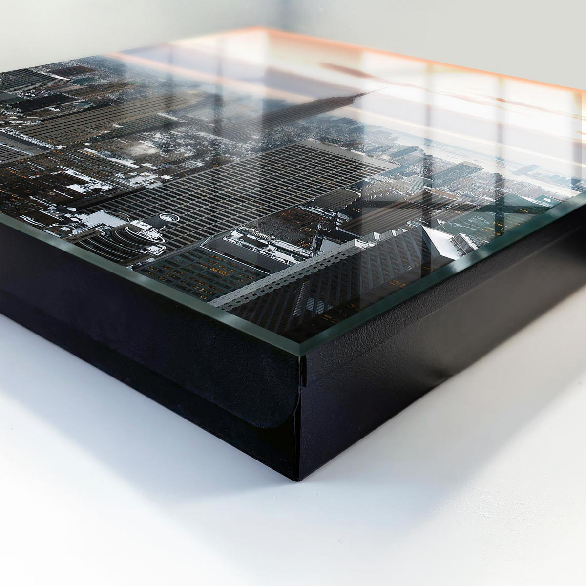 SCHLÜSSELBOX Schwarz 30x30 cm- Türöffnung nach rechts - Stadtpanorama - Grau, Metall (30/30/5cm) - TULUP