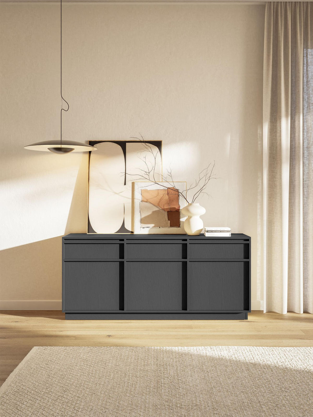 SIDEBOARD Evo Schwarz 154 cm - Schwarz/Graphitfarben, Holzwerkstoff (154/68.6/39cm) - Selsey