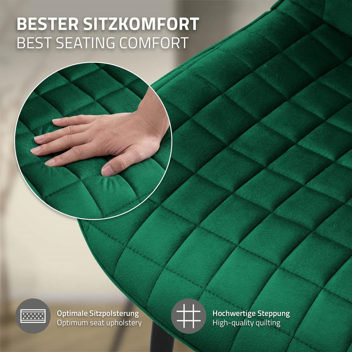ESSZIMMERSTÜHLE 2ER-SET Dunkelgrün Samt - Dunkelgrün/Schwarz, Textil/Metall (52/89/60cm) - ML-DESIGN