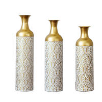 BODENVASE 3-tlg 50/66/83cm Bodenvase-Gold Metallvase mit Punkte-Muster Vintage-Übertopf - Goldfarben, Metall (91.45cm) - Raelunyi