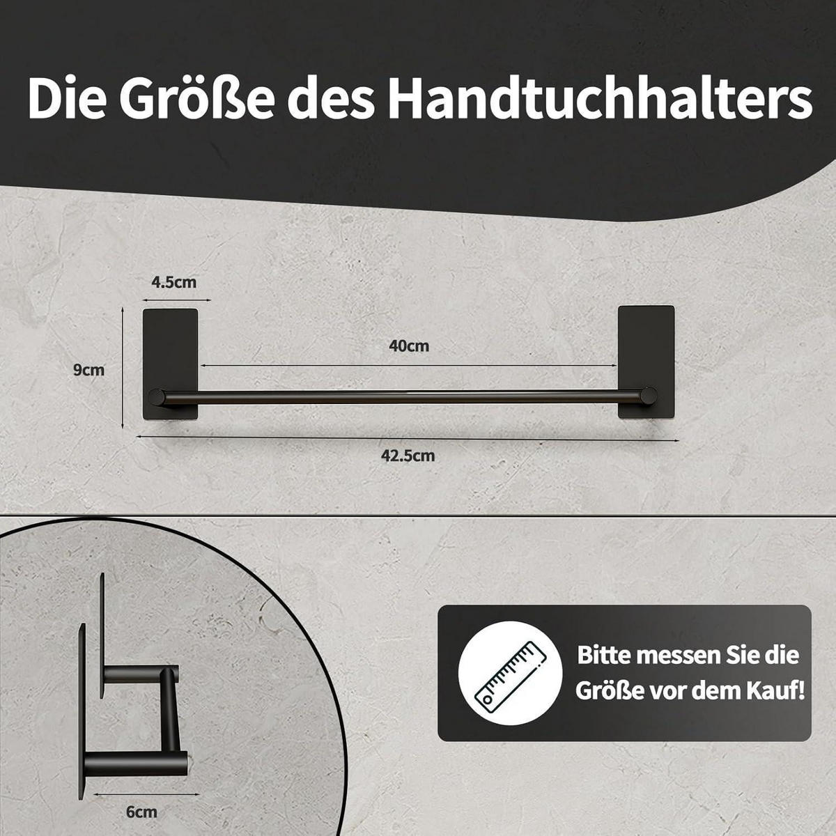 HANDTUCHHALTER ohne Bohren 40 cm Schwarz - Schwarz, Metall (5/9/40cm)