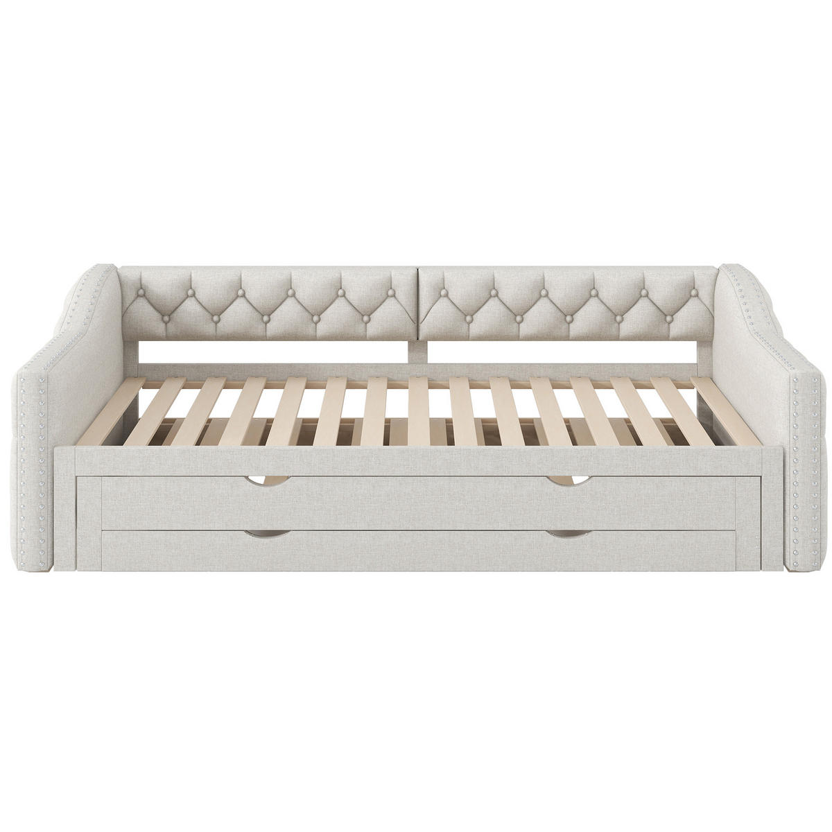 POLSTERBETT 90/200 cm Beige mit LED-Beleuchtung und 3 Schubladen - Beige, Textil (90/200cm) - Flora Grace