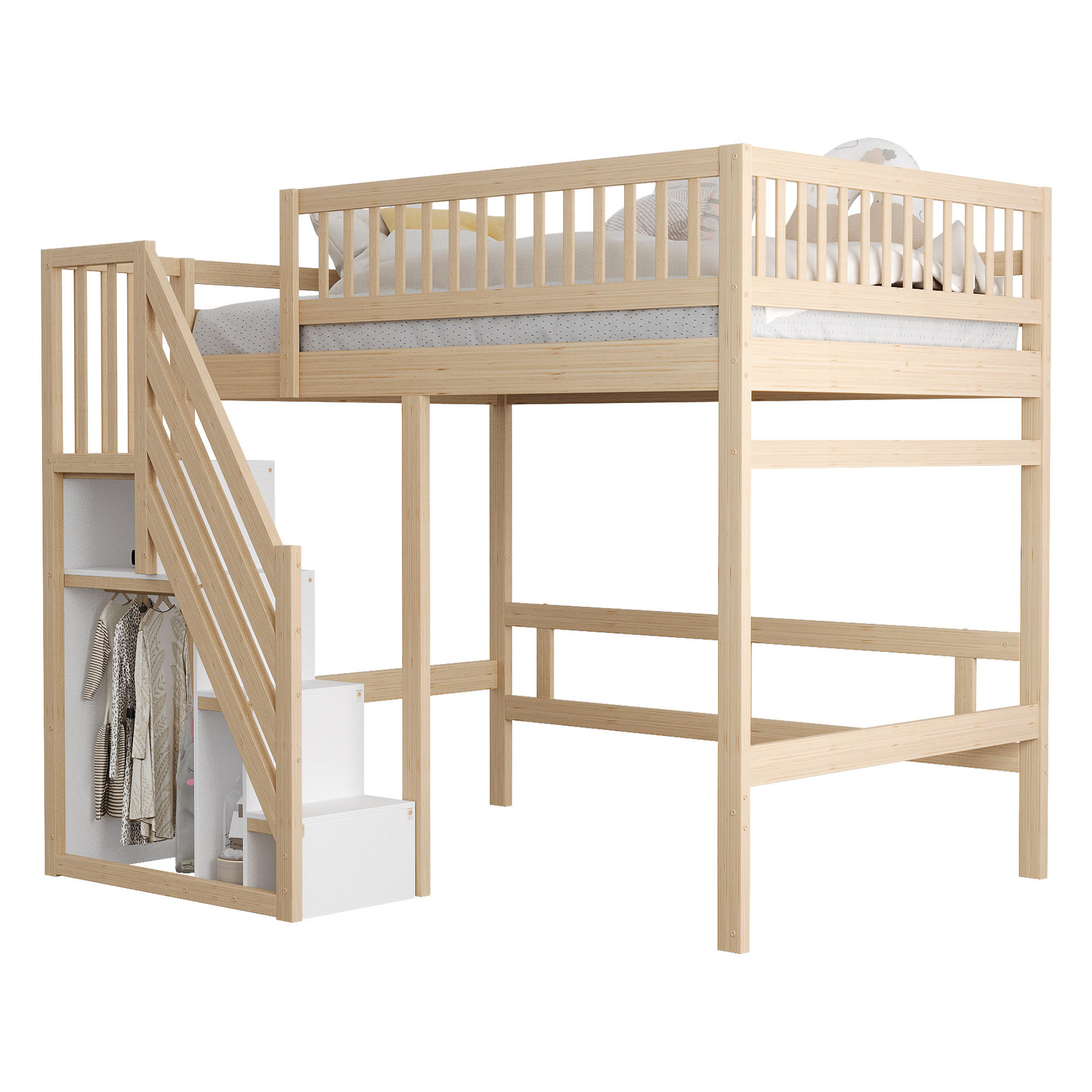 HOCHBETT mit Stauraumtreppe 140x200 cm Holzfarben - Braun, Holz (140/200cm) - Meubliv