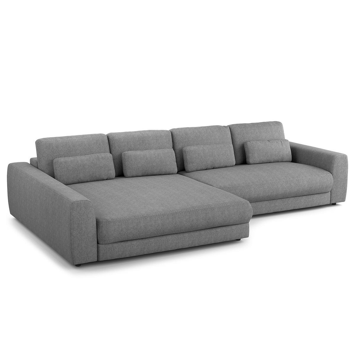 ECKSOFA mit XXL-Longchair - Silberfarben/Schwarz, Kunststoff/Textil (323/182cm) - home24
