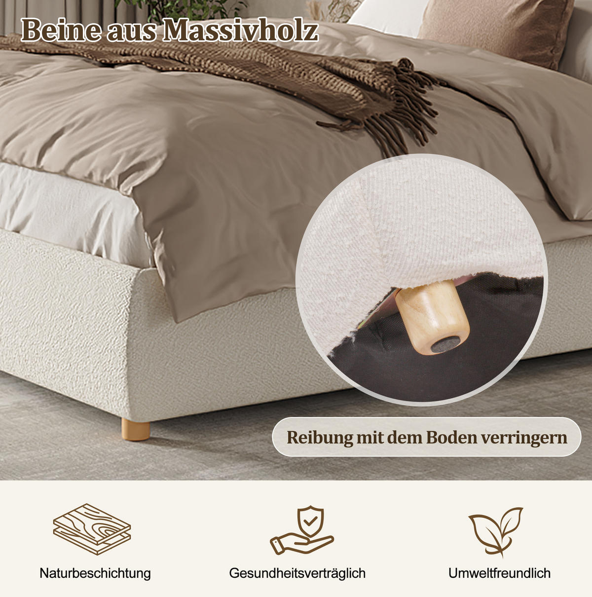 POLSTERBETT 180/200 cm weiß aus Bouclé mit Stauraum und Lattenrost - Weiß, Holzwerkstoff (180/200cm) - OKWISH