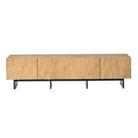 TV-BÄNK Naturträoptik 180 cm för 75 tums TV med 4 våffelmönstrade dörrar - Naturfärgad, Träbaserade material (180/45/38.5cm) - Urban Meuble
