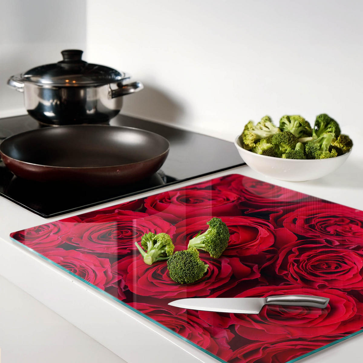 GLASPLATTE 60x52 cm Rosen - Rot, Glas (60/0.4/52cm) - TULUP