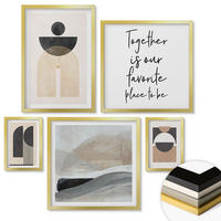 WANDBILDER 5er Set - 50x50 cm & 20x30 cm & 40x60 cm Goldrahmen - Abstrakte Formen beige braun - Goldfarben, Kunststoff (40/60cm) - ArtPrintCave