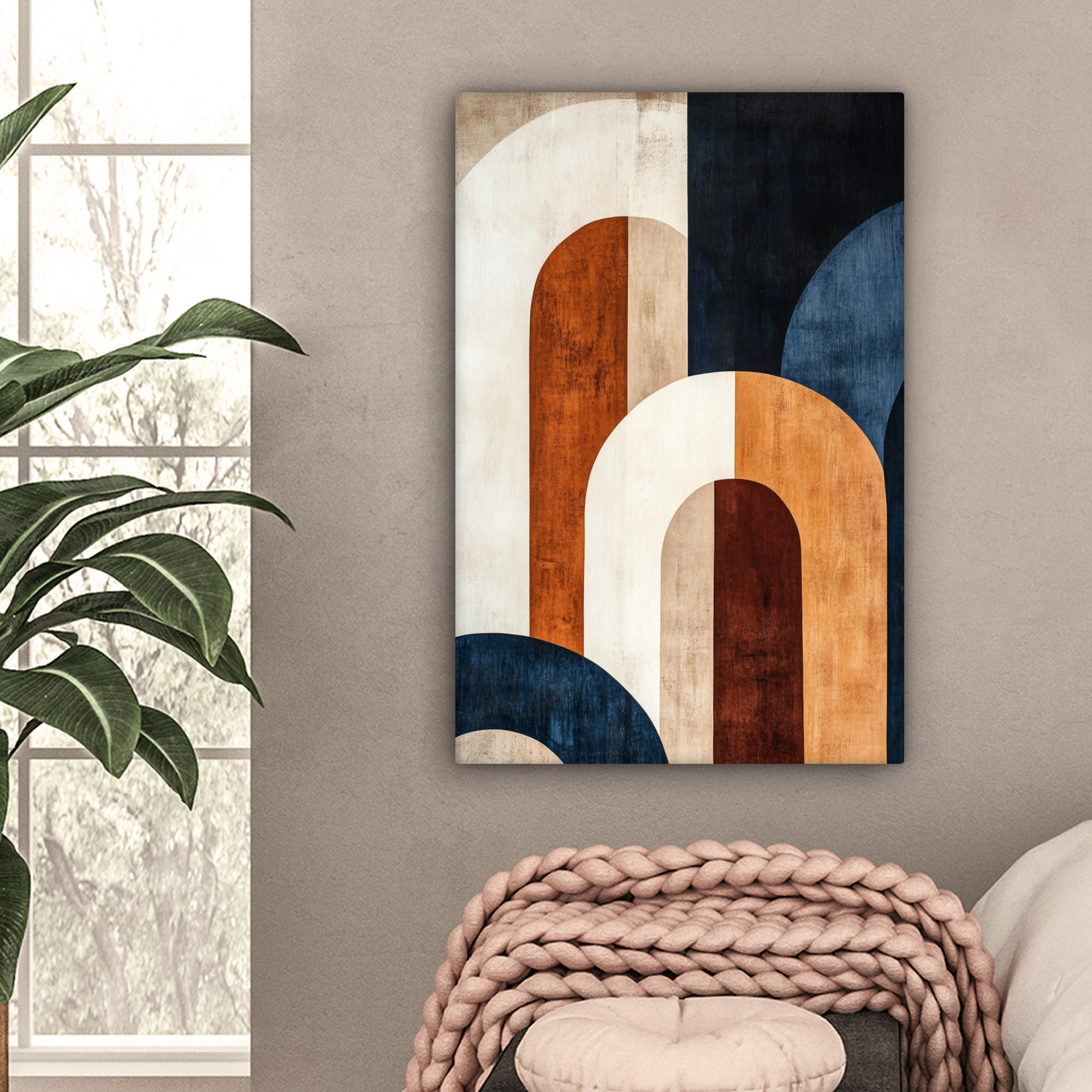LEINWANDBILD Abstrakt - Formen - Dunkelblau 60x90 cm - Cognac, Textil (60/90cm) - MuchoWow