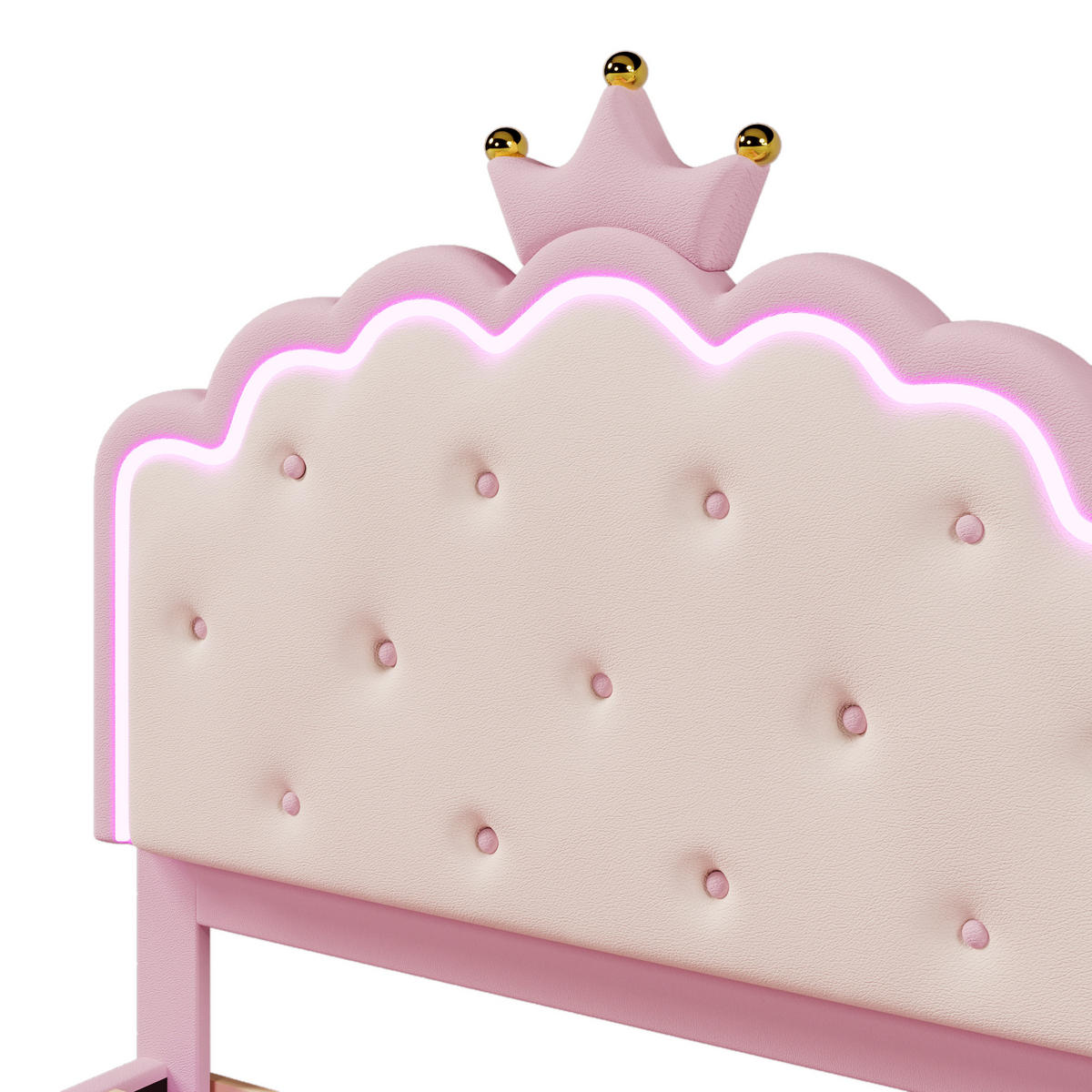 POLSTERBETT 140/200 cm DE-03186, mit LED-Fernbedienung und Kronprinzessinnen-Design, in Rosa - Pink, Holzwerkstoff/Metall (140/200cm) - ComfortXL