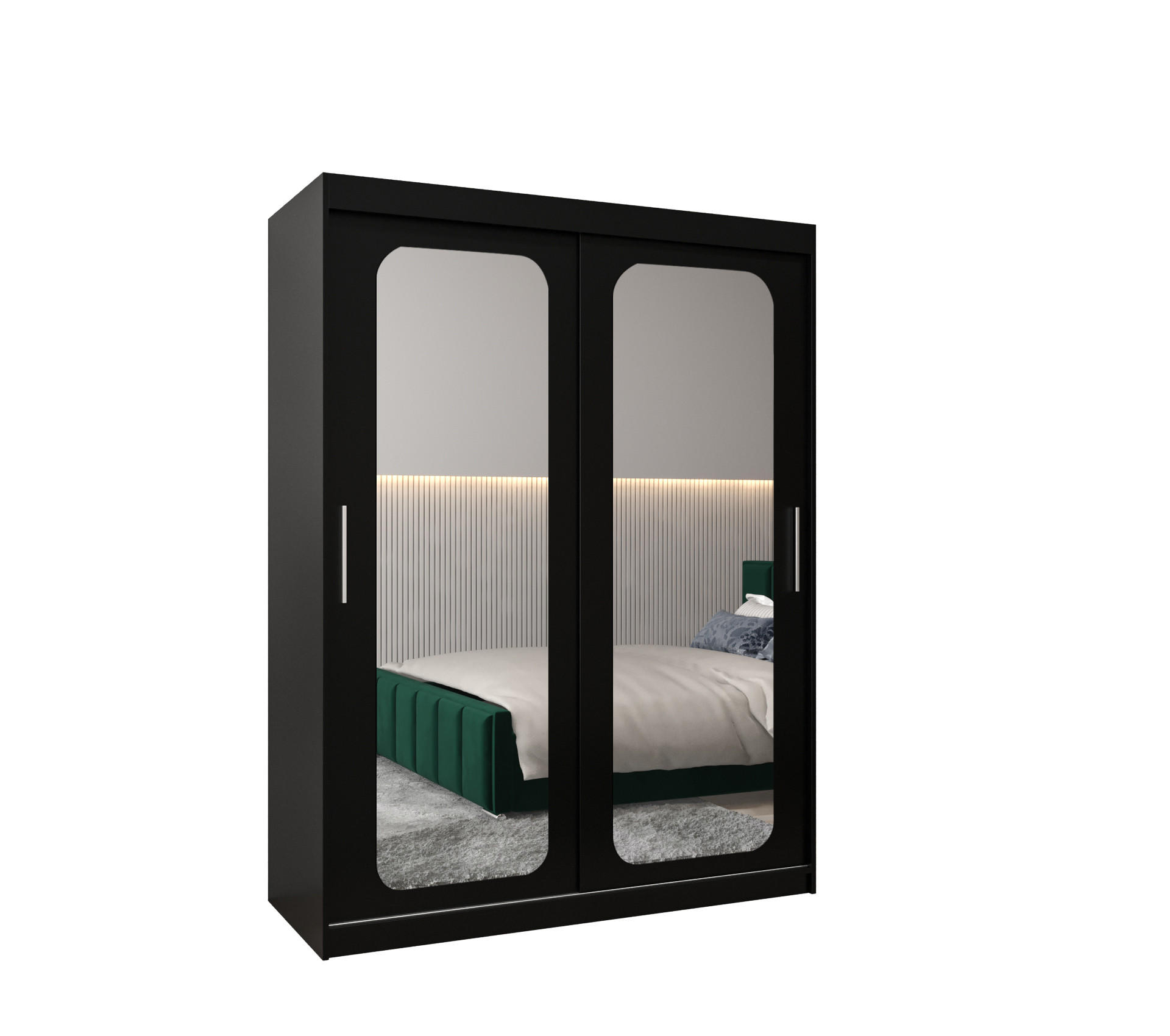 SCHWEBETÜRENSCHRANK 200/150/62 2-türig - Silberfarben/Schwarz, Holz/Kunststoff (150/200/62cm) - MÖBEL KRYSPOL