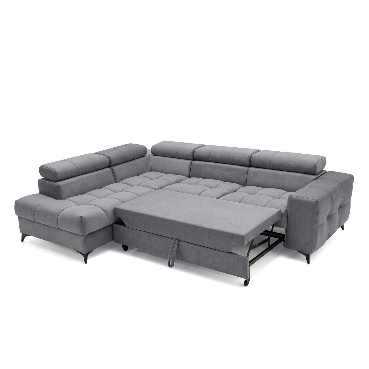 ECKSOFA PUDDING L Links mit Schlaffunktion 125x195 Velours Dunkelgrau - Dunkelgrau/Schwarz, Holz/Textil (203/275cm) - Muffo