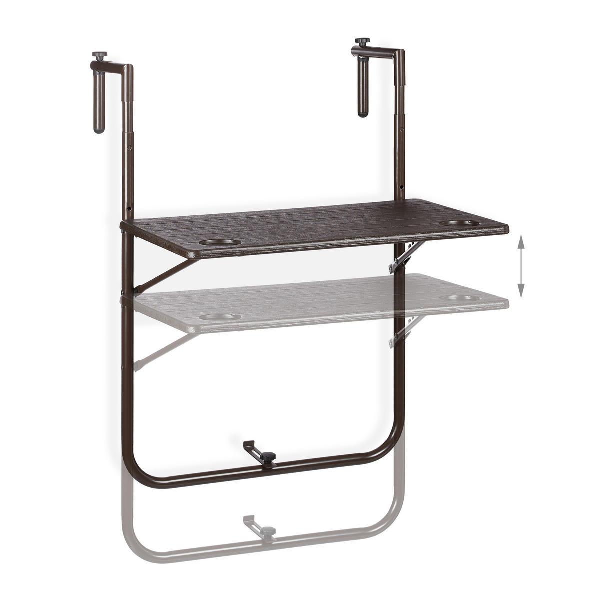 BALKONHÄNGETISCH - Dunkelbraun, Kunststoff/Metall (59/59.5/83cm) - Relaxdays