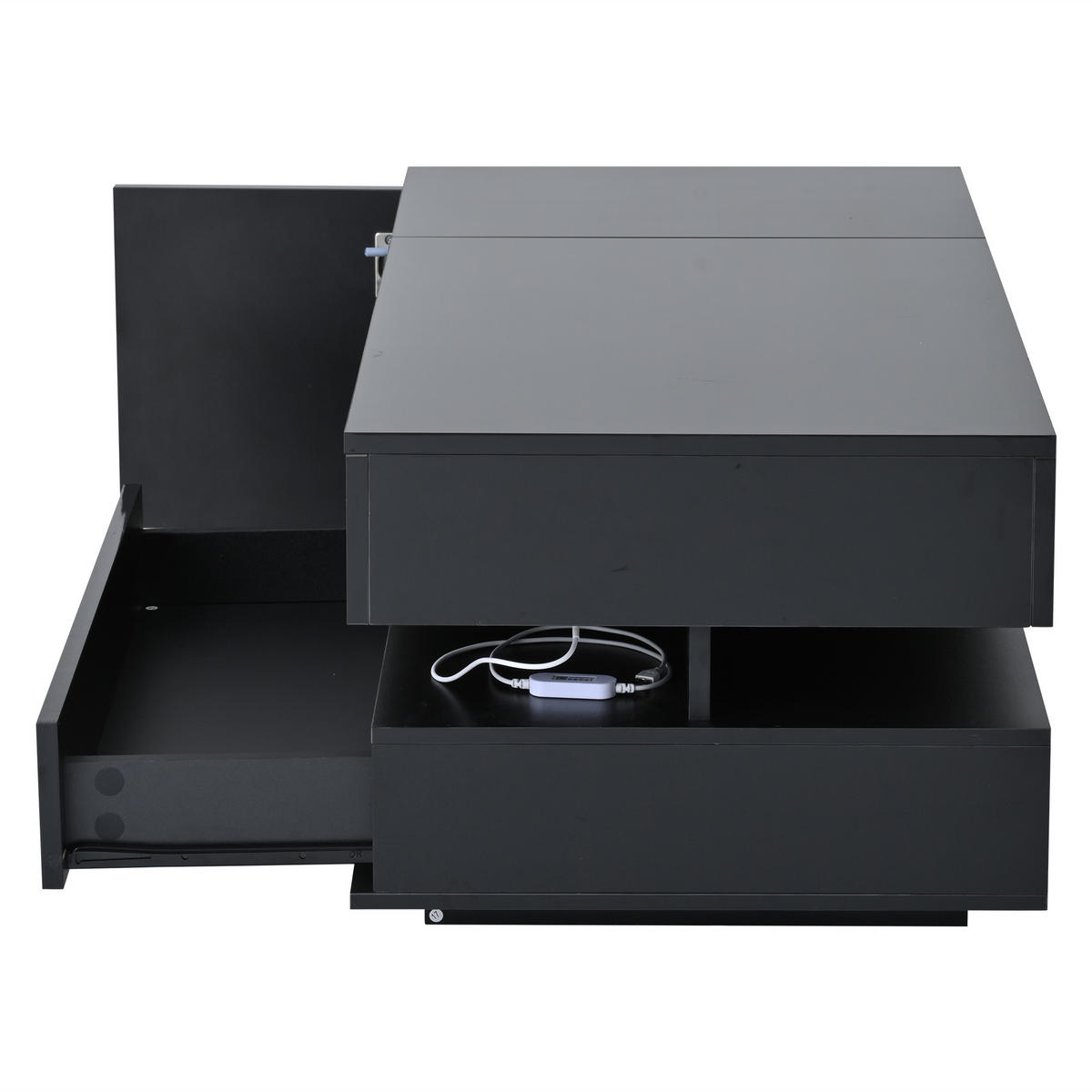 COUCHTISCH 95/50/40 cm Schwarz aus Holzwerkstoff mit Hubfunktion und RGB-LED per App - Schwarz, Holzwerkstoff (95/50/40cm) - OKWISH