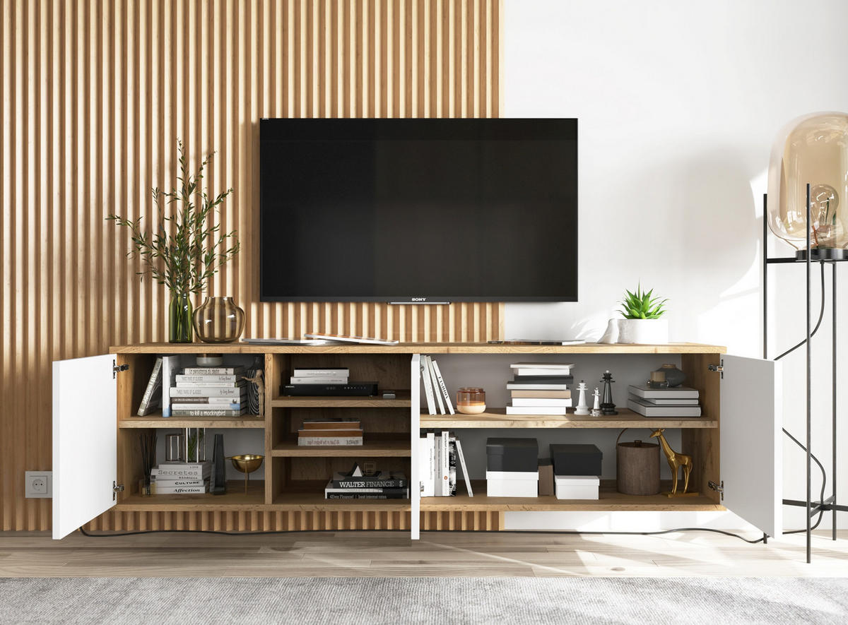 TV-LOWBOARD Apollo Eiche wotan Weiß Matt 150 cm - Weiß, Holzwerkstoff (150/39/35cm) - Meble Lindner