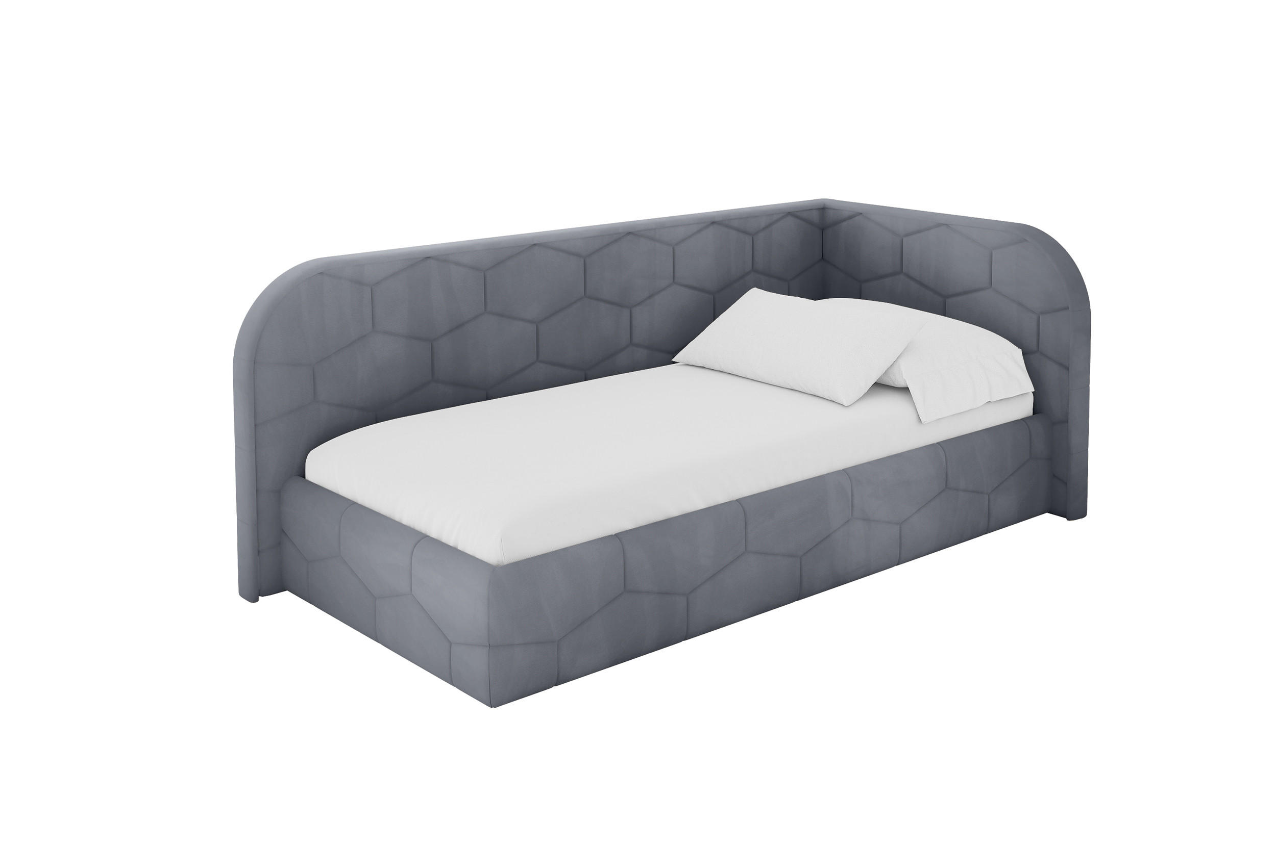 EINZELLBETT Jugendbett mit Bettkasten und Matratze H3/H4, Links - JAXY 90x200 Grau - Grau, Holzwerkstoff/Textil (90/200cm) - ALTDECOR
