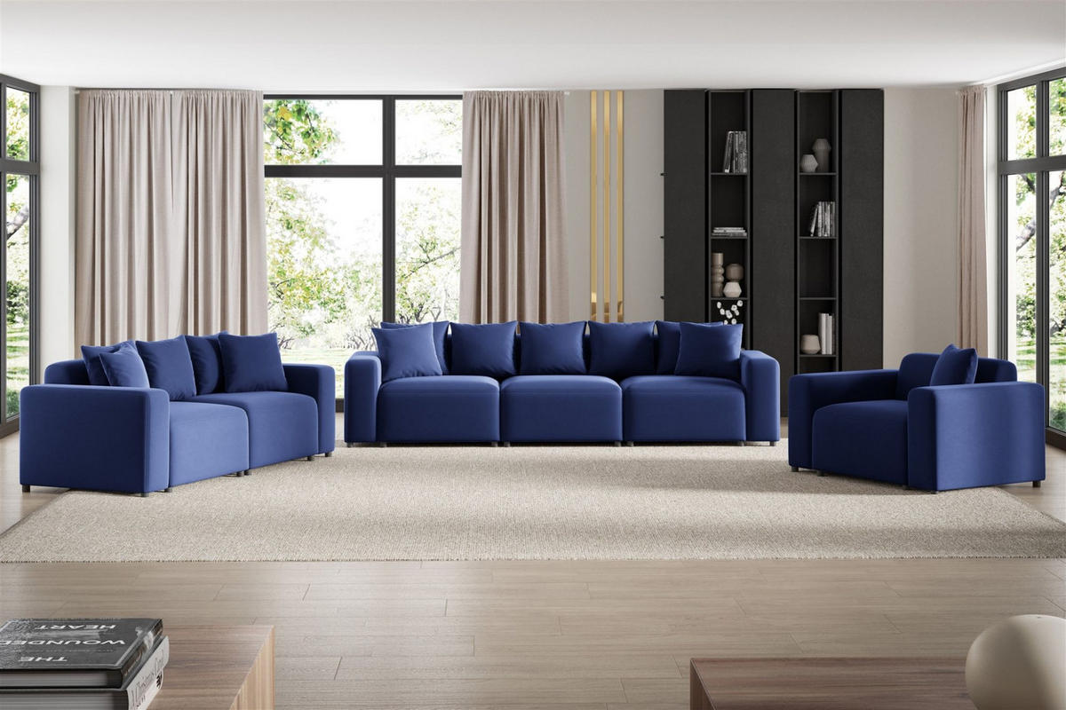 SOFA Megan 3-sitzer In Salvador - Dunkelblau, Holzwerkstoff/Textil (327/75/98cm) - Fun Möbel