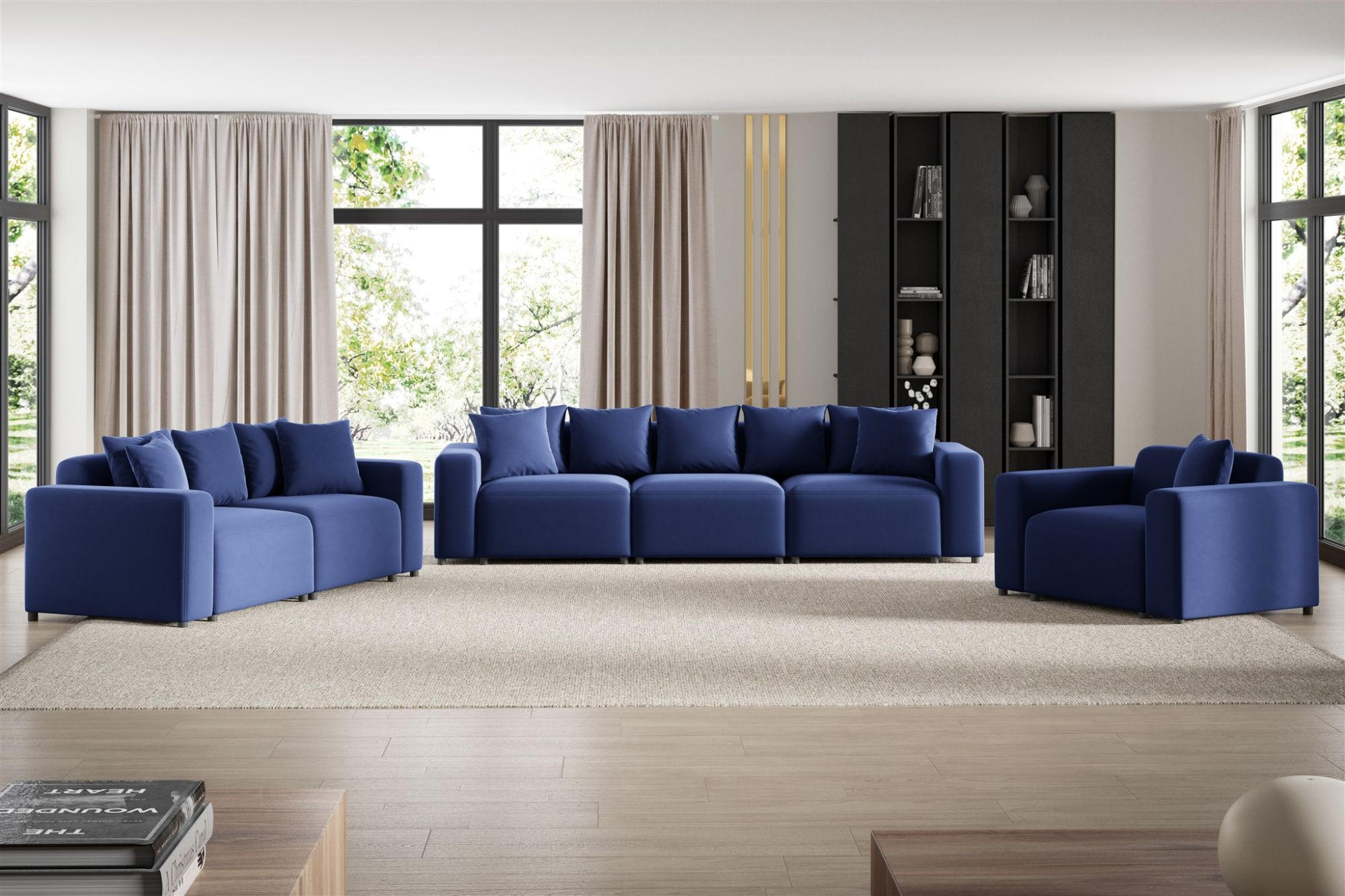 Thumbnail - Fun Möbel Sessel, Dunkelblau, Textil, 145x75x98 cm, Wohnzimmer, Sessel, Polstersessel