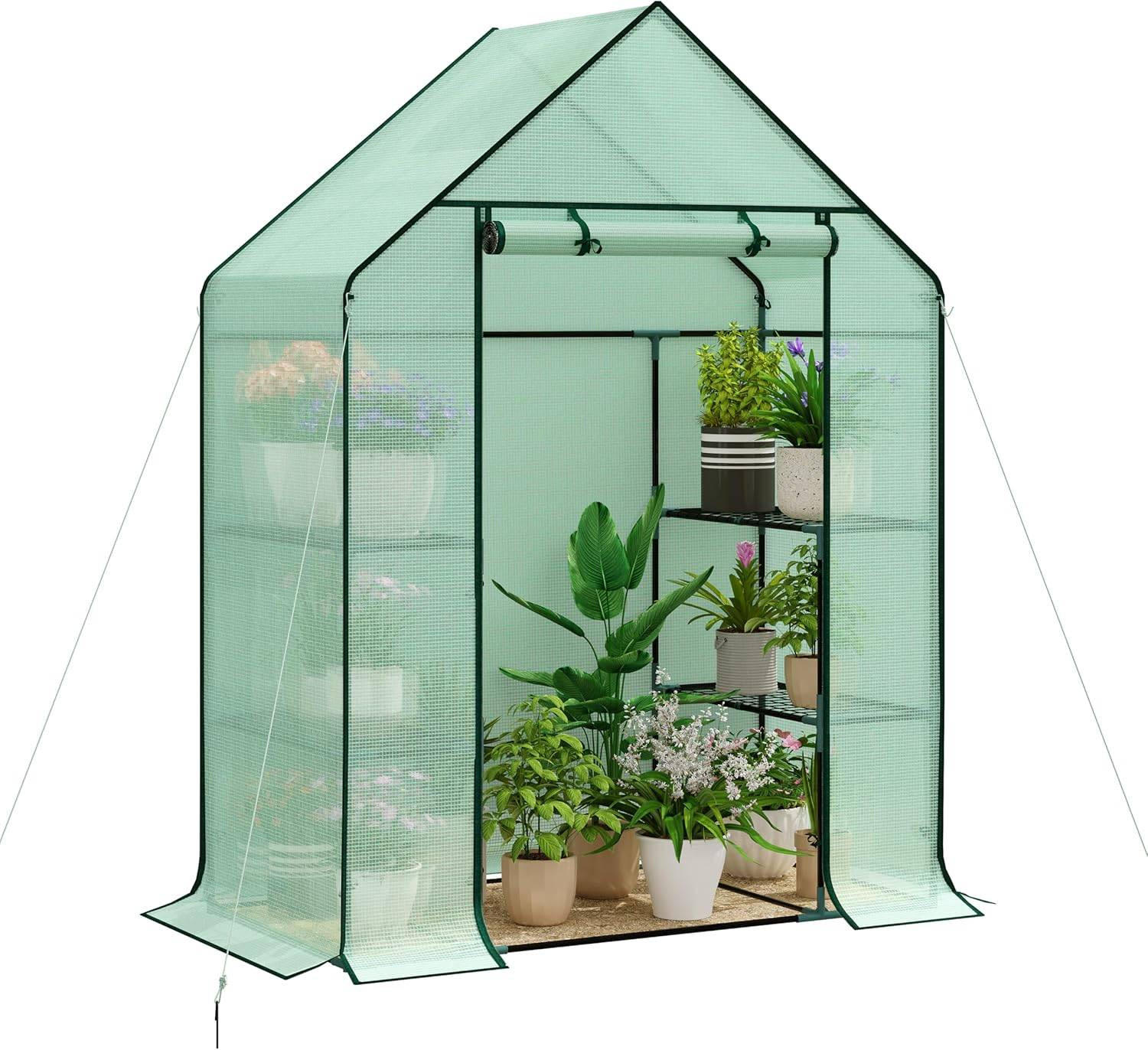 FOLIENGEWÄCHSHAUS, Metallgestell, 143 x 195 x 73 cm, Weiß - Grün, Textil/Metall (143/195/73cm) - Woltu