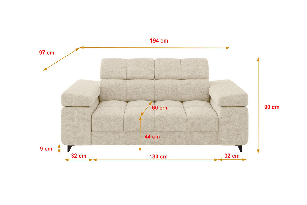 SOFA 2-Sitzer LORD-S1 194x97x90 cm Creme Chenille - Creme, Holzwerkstoff/Textil (194/90/97cm) - ALTDECOR