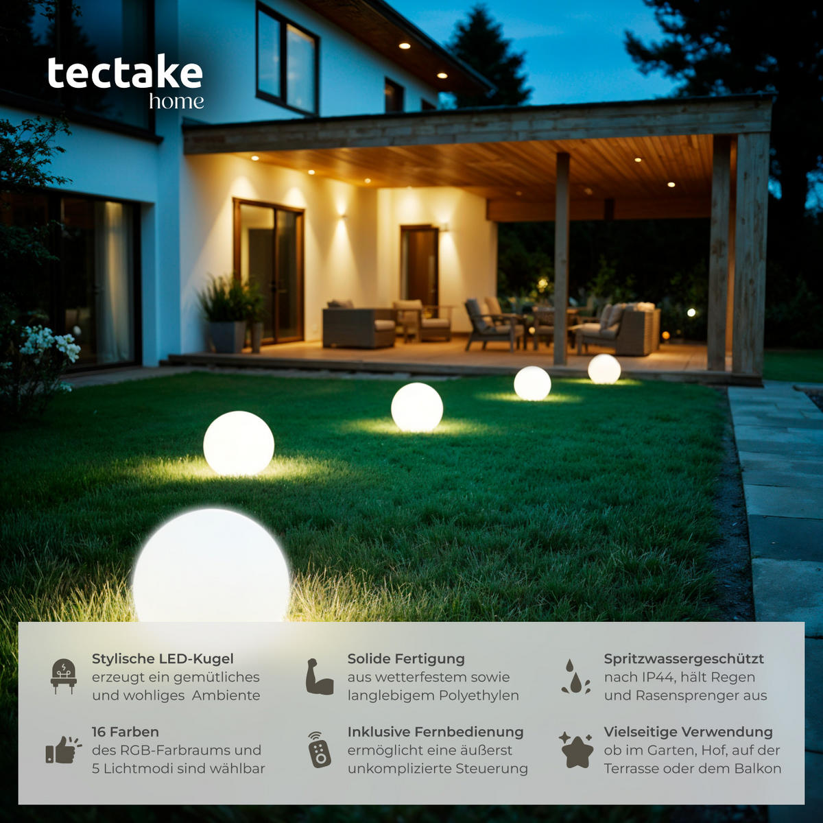 KUGELLEUCHTE Luminous Globe,inklusive Erdspieß,weiß - Weiß, Kunststoff (30/30/30cm) - tectake