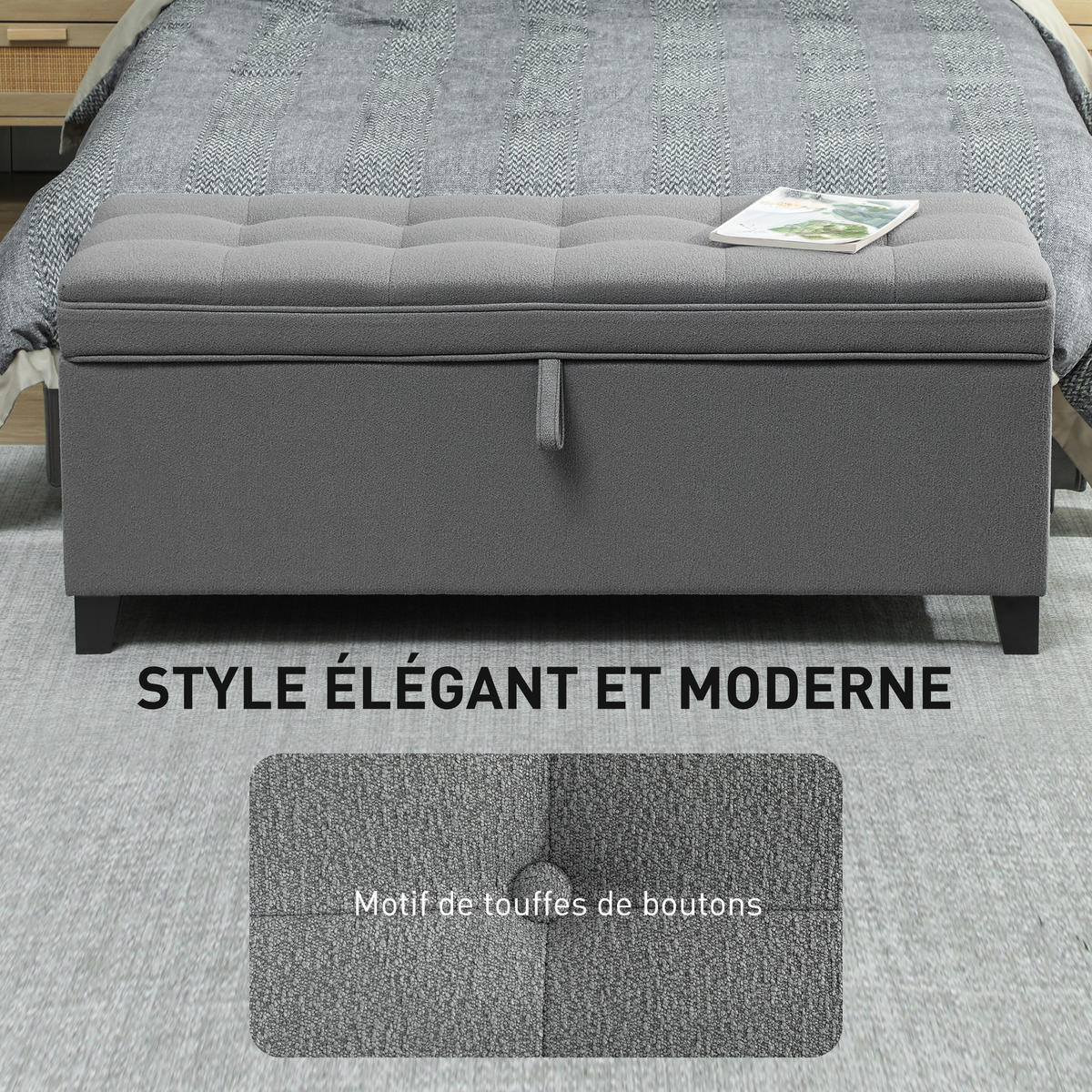 TRUHENBANK DE-16426 mit großem Stauraum (112 L) und Knopfheftung Dunkelgrau - Dunkelgrau, Textil (120/48/40cm) - ComfortXL