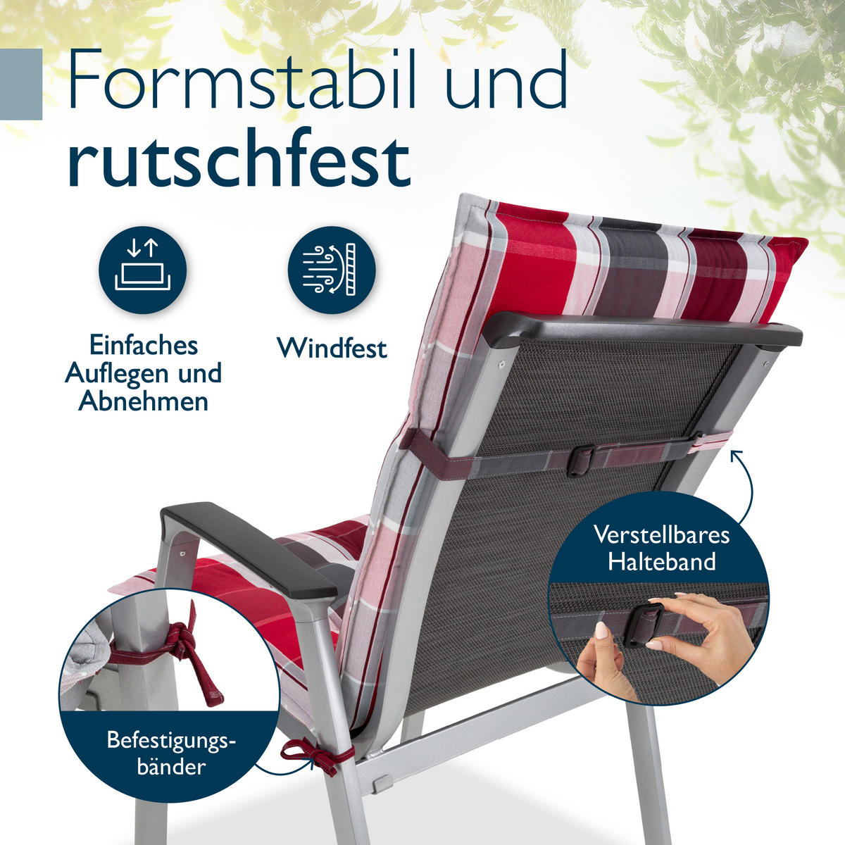 NIEDERLEHNERAUFLAGE Sun-NL 105/50/8cm Rot-Anthrazit-Gestreift - Multicolor, Textil (50/8/105cm) - Beautissu 