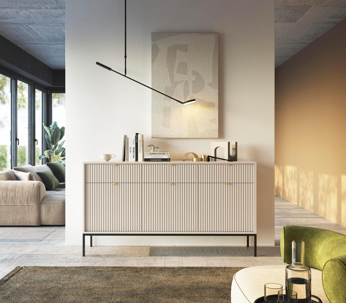 SIDEBOARD AVON Beige, Schwarz 154x39x83 cm - Beige/Schwarz, Holzwerkstoff (154/83/39cm) - FURNLUX